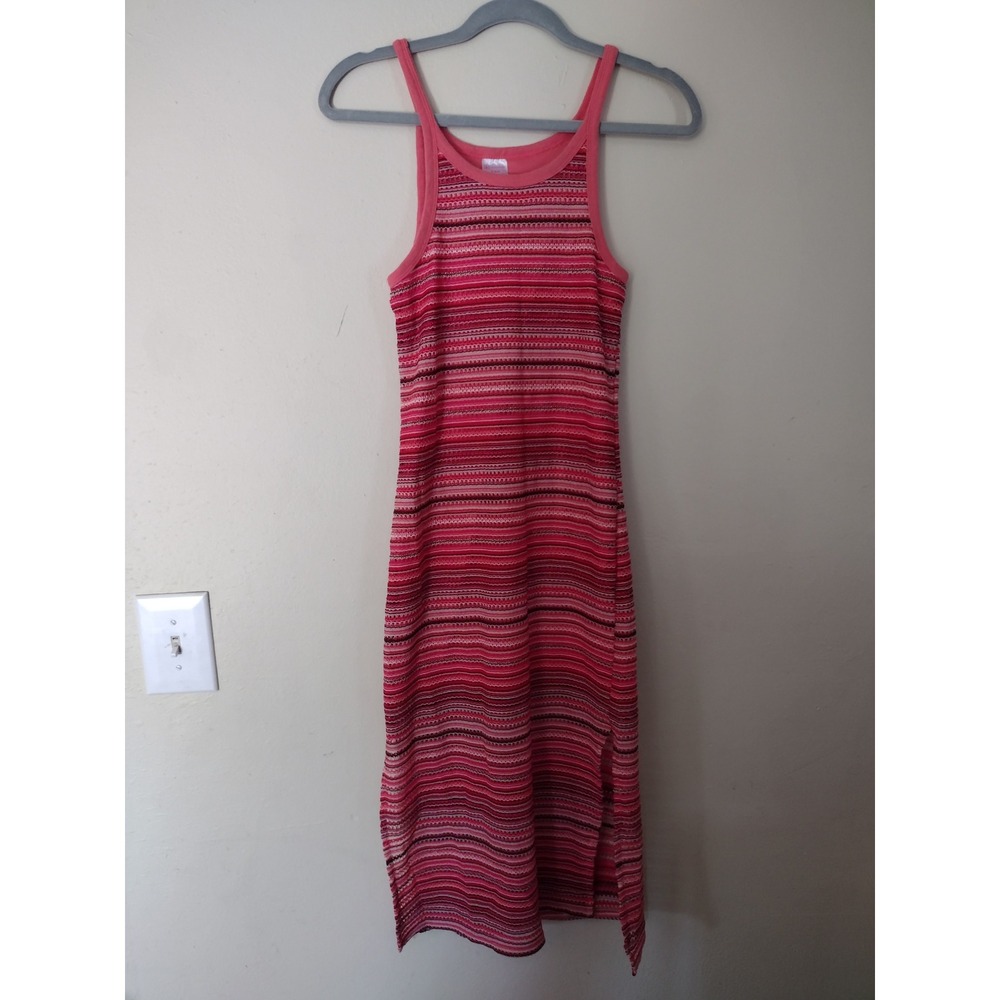 No Boundaries Womens Pink Red Striped Pointelle Knit Midi Bodycon Dress Size S